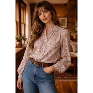 Vintage 1970s Fire Island Floral Boho Blouse Prairie Cottagecore M/L